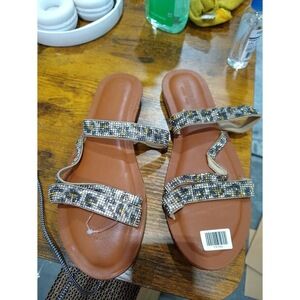 CUSHIONAIRE Women's Vienna Rhinestone slide sandal +Memory Foam, Leopard 8.5